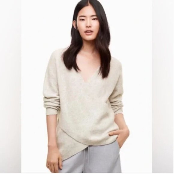 Aritzia The Group Baton Nandini Sweater Cross Front Size Medium Brown/Taupe - Picture 12 of 12